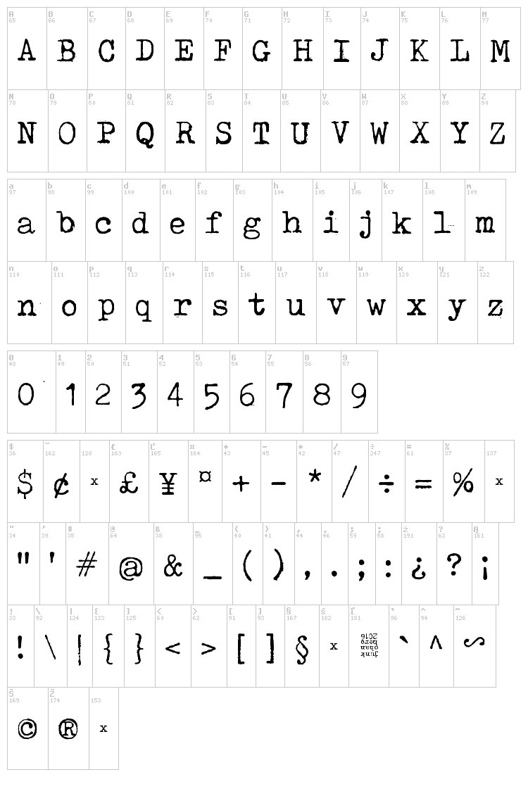 Tox Typewriter font map
